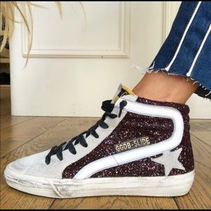 Golden Goose Slide Sneaker Bordeaux Glitter